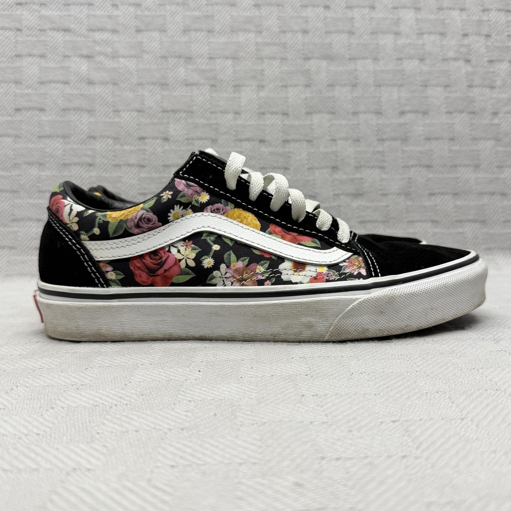 Vans Old Skool Garden Floral Shoes Womens Size 7.5 Black Canvas Skateboarding